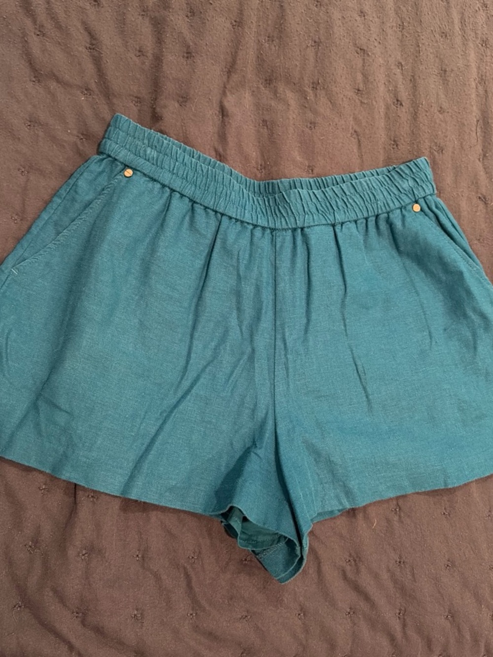 MICHAEL Michael Kors Teal Elastic High-Waist Shorts